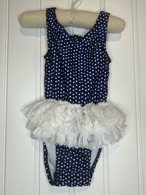Navy polka dot tutu swimsuit